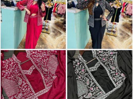 Embroidery Sequence Saree with Koti