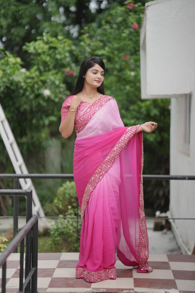 Georgette Saree with Real Mirror Work