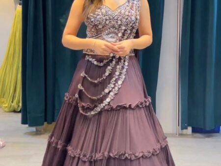 Elegant Floral Frilled Embroidery Lehenga Choli