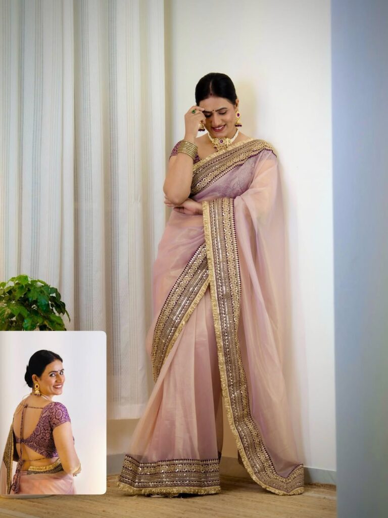 Soft twill net saree with sequin embroidery