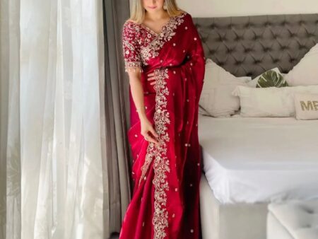 Designer Embroidery Fandy Satin Silk Saree