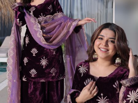 Ice Velvet Top Palazzo Dupatta Set