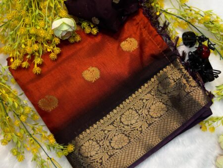 Soft Dola Silk Saree Rust Fenta Design