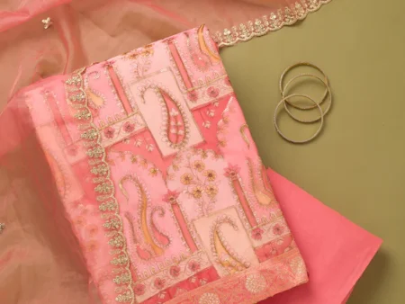 Off White Threadwork Cotton Unstitched Salwar Suit
