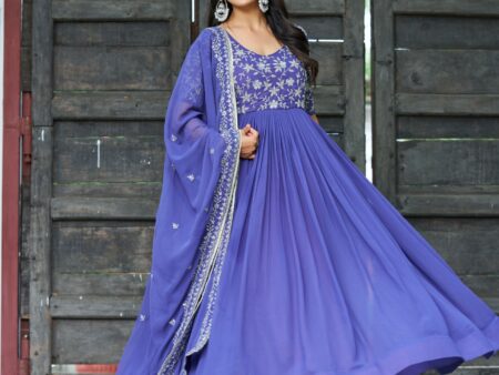 Faux Blooming Sequins Embroidered Gown with Dupatta