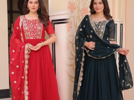 Ready-Made Embroidered Gown with Dupatta