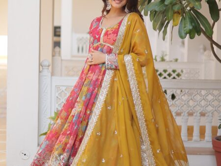 Embroidered Russian Silk 3 Piece Suit Set with zari work and cut-work dupatta for festive wear