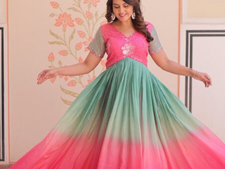 Pink Peach Gold Crush Embroidered Gown